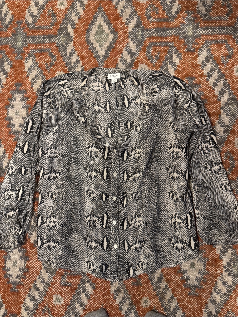 J. Crew Black & White Snakeskin-Print Button-Down Shirt